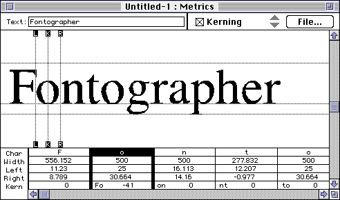 Fontographer Metrics Window