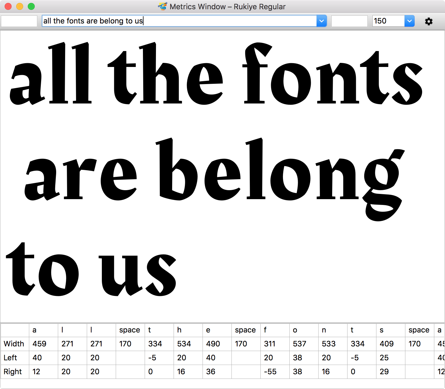 TruFont Metrics Window